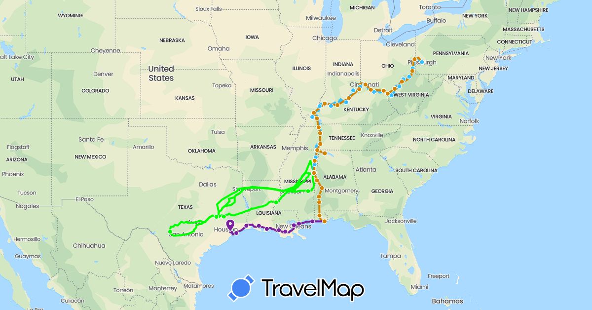 TravelMap itinerary: driving, boat, boat - southbound, rv, boat: west bound in United States (North America)