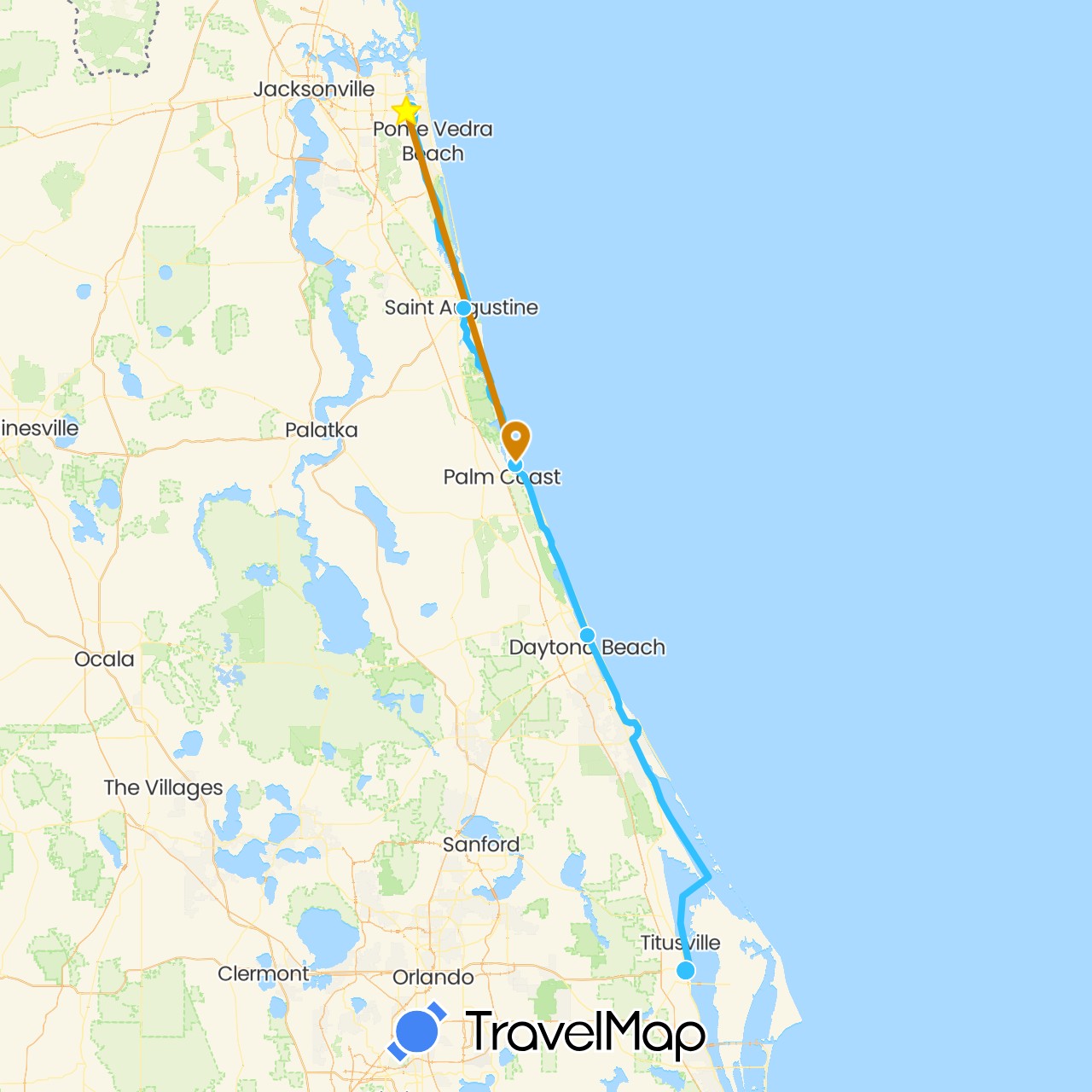 TravelMap itinerary: driving, hiking, boat, boat - southbound in United States (North America)